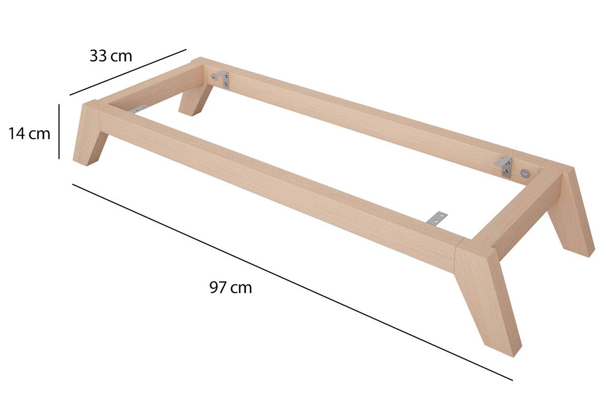 Kallax Regal Untergestell, Holzgestell aus echter massiver Buche, für Kallax-Breite: 3 Regalfächer, schräge Möbelfüße, Füsse f. Sideboard Lowboard skandinavisch