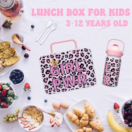 Kids Bento Lunch Box with 6 Compartments Girls Lunch Box with Lunch Bag,Leopard Print Stainless Steel Water Bottle,Ice Pack & Utensils Set,Birthday Gifts for Ages 3-12 Back to School Toddler Girls by Oruiji - Used condition - Image 7