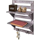 Comfify Rustikales Wandregal - Landhausdekor für Küche oder Bad - Vintage Wandregal mit zwei doppelten Eisenhaken & 2-stöckigem Regal - Dekorativer Wandregal-Organizer - Antikweiß