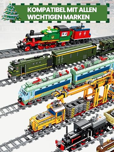 Hapoyxm 54 Stück City Eisenbahn Schienen for Train,Bausteine Zug Schienen Set mit 32 Kurven Schienen, 20 Gerade Schienen und 2 Weichenschienen Kompatibel mit dem Marktführer