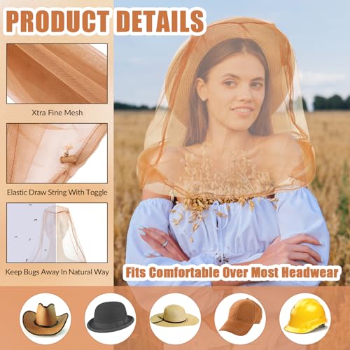 HESTYA 4 Pack Mosquito Bug Net Mesh for Head Mosquito Net Face Fly Netting Hood from Insect Bugs Gnats for Outdoor(Khaki)