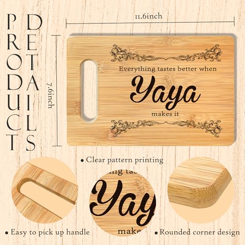 Tabla de cortar de bambú Yaya Gifts, con mango integrado, 29,46 x 19,3 cm, ideal para frutas, verduras y pan, decorativa y funcional, regalo para mamá, abuela o ocasiones especiales miniatura 7