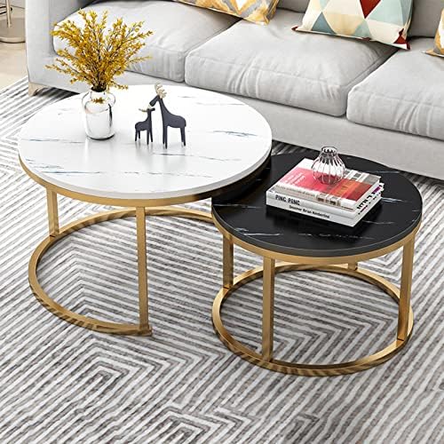 Modern Round Coffee Table Set of 2, Nesting Side Tables for Living Room, Sturdy Metal Frame, Easy Assembly, Stylish Black End Tables for Couch and Home Decor