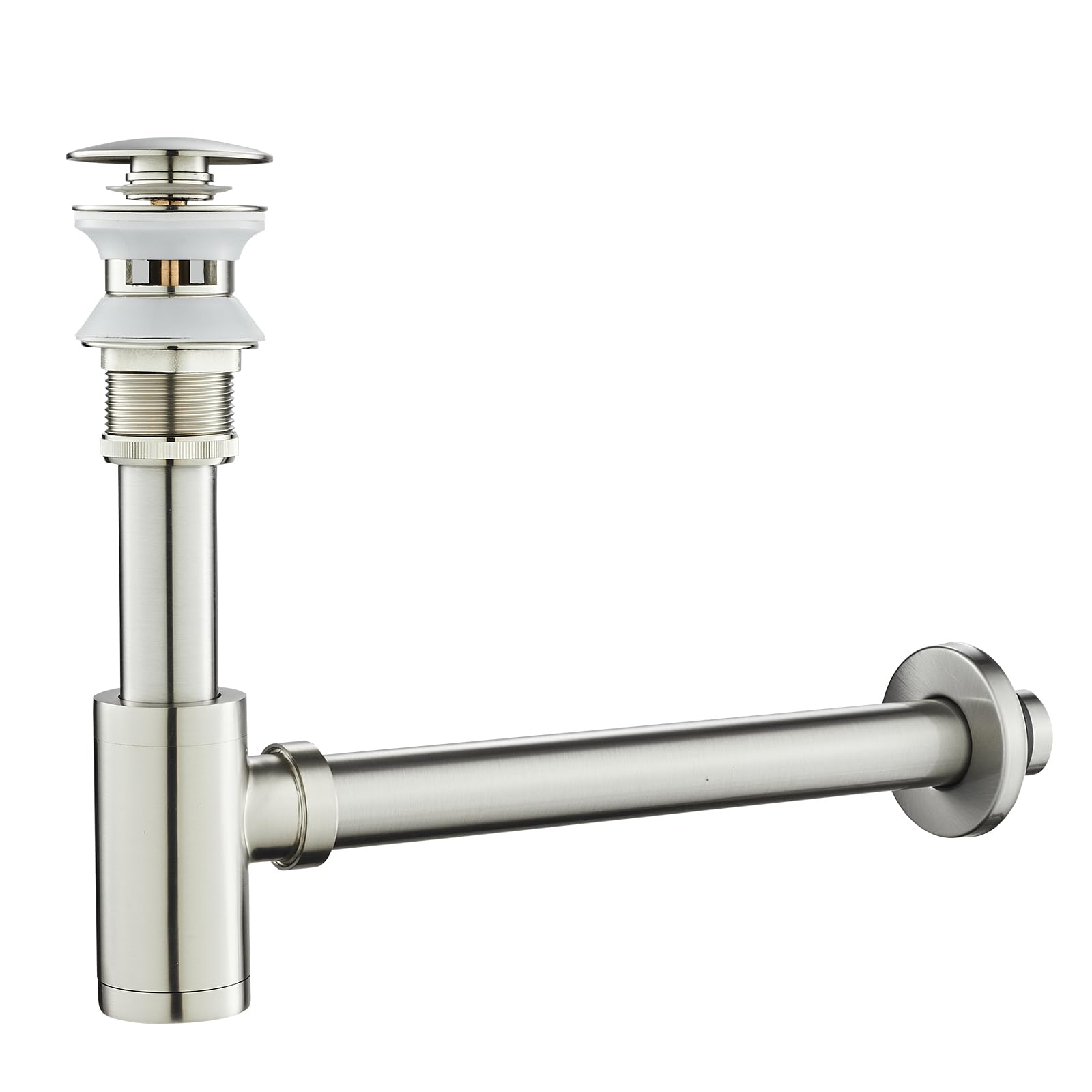 Juego de sifón y desagüe universal para lavabo con rebosadero, desagüe Pop Up con rebosadero, incluye juntas, diseño sifón lavabo para baño, níquel cepillado