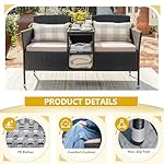Devoko Outdoor Patio Loveseat Modern Rattan 2-Seat Patio Conversation Set with Cushions & Built-in Coffee Table Porch Furniture for Garden Lawn Backyard (Beige) - Image 5