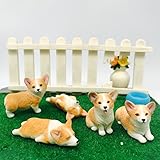 5-Pack Pembroke Welsh Corgi Sculpture Figurine Toy, Hand-Made and Painted Pet Portrait Dog Statue Ornament Memorial Decoration, Corgi Collectibles, Pembroke Welsh Corgi Art (Corgi 5-Pack)