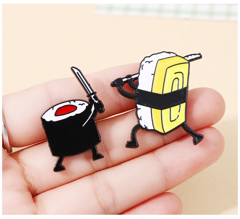 Image of Sushi Samurai Enamel Pins Set - Cute Gourmet Alloy Pin for Jacket and Bag (Pack of 2)