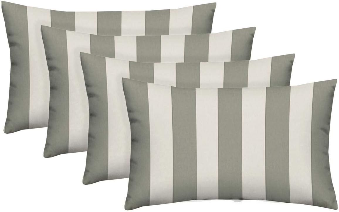 RSH DECOR: Lumbar Throw Pillows Set of 4 | 20” x 12" | All-Weather Spun Fabric | Water and Fade-Resistant | Outdoor Support Pillows for Patio Furniture | Grey & White Stripe