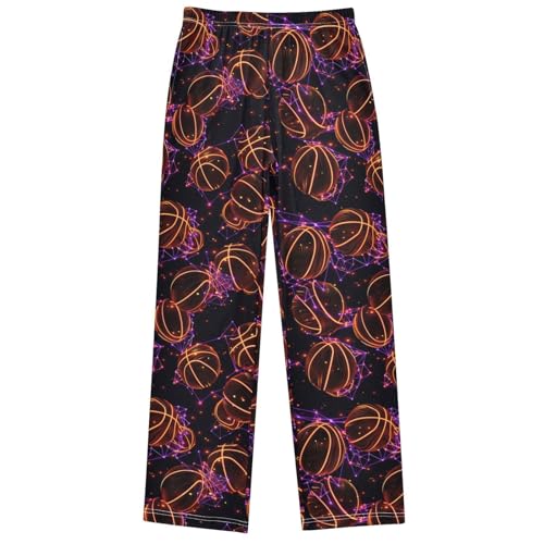 Boy's Pants Basketball Purple Jogger Pants Elastic Waist Long Bottoms Trousers with Pockets 6-14 Years