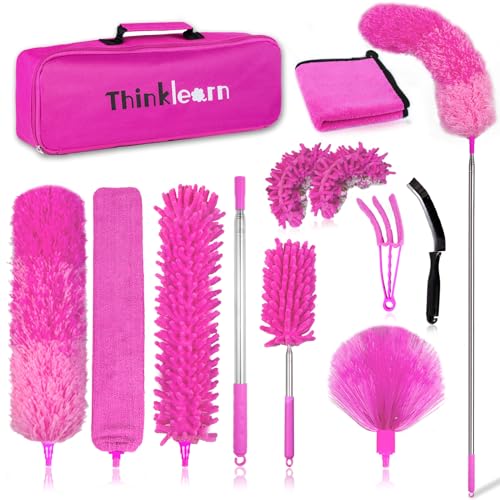 ThinkLearn Microfiber Dusters for Cleaning,14PCS Feather Dusters with Extension Pole,Bendable