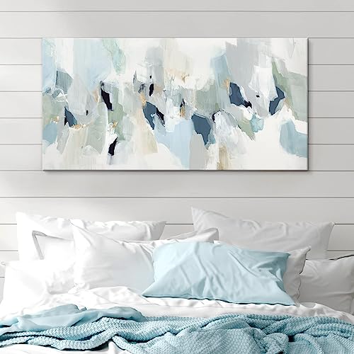 Cuadro abstracto azul marino y gris de 40x20 pulgadas enmarcado para salón y dormitorio