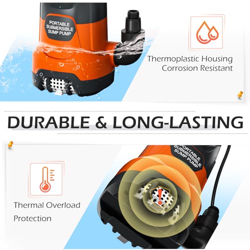 Image of Sump Pump with Float Switch Submersible Water Pump Automatic 1.2HP 5000GPH Portable Dirty Clean Water Transfer Pump for Pool Draining Hot Tub Basement