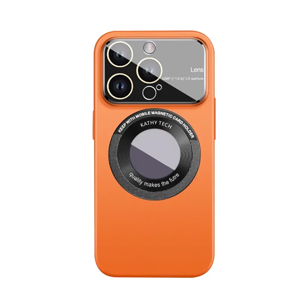 iPhone 15 Plus, Newly design Magnetic Case,Full Camera Lens Protector, Logo View Plating Glossy Cover Case (iPhone 15 Plus, Orange) iPhone 15 Plus Orange