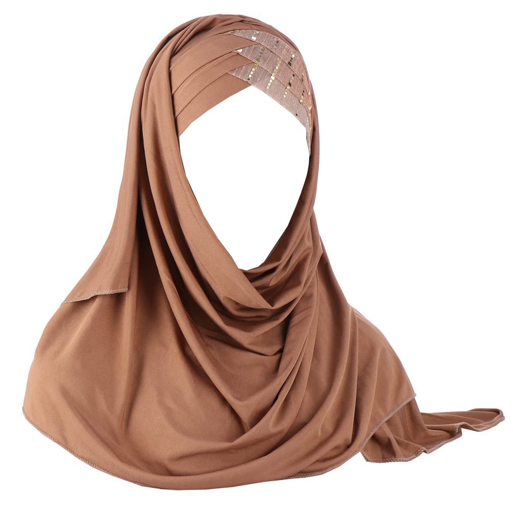 JDYaoYing Glitter Sequin Hijab Muslim Head Wrap Scarf Islamic Shawl Long Turban Cap Head Cover