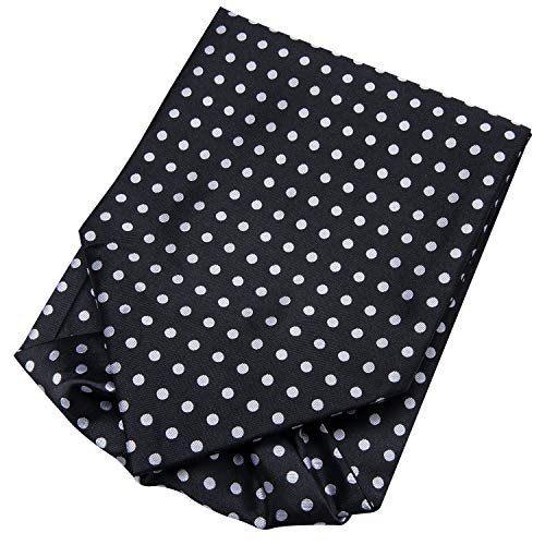 Dubulle Men Ascot Black and White Dot Cravat Tie and Pocket Square Set with Cufflinks