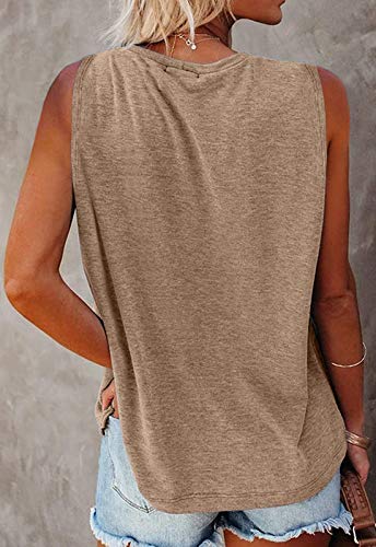 Mirol Women's Sleeveless Tank Tops Basic Loose Tunic T Shirts Batwing Sleeve Solid Color Casual Tee With Pocket Khaki #TOP2