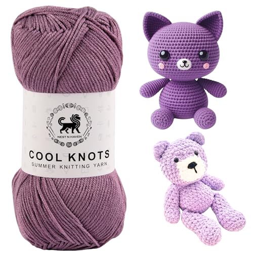 Image of NESTNHAVEN Cool Knots, Hand Knitting Yarn (1 Yarn Ball 100g) - Luxury Wool for Crochet, Amigurumi, Embroidery, Toys, Garments, Flowers and Hobby Projects (Dark Lilac)