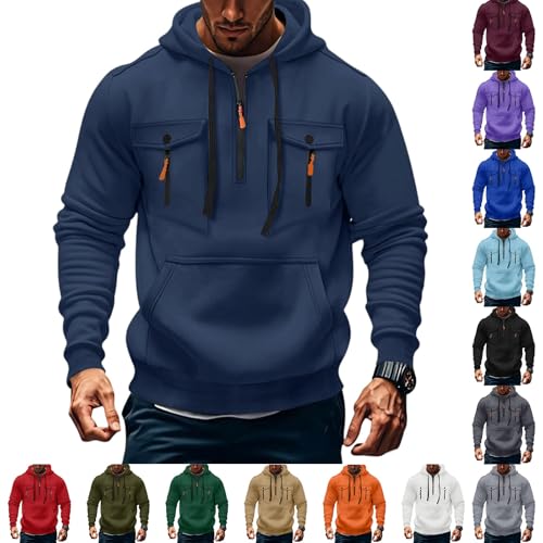 Men's Fashion Hoodies & Sweatshirts Quarter Zip Drawstring Hooded Pullover Causal Long Sleeve Cargo Tactical Shirts3