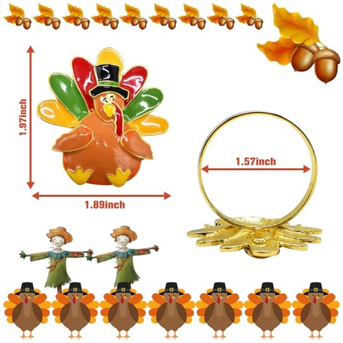 Image of Legigo Set of 12 Turkey Napkin Rings for Thanksgiving Decorations- Thanksgiving Napkin Holder Fall Napkin Rings for Dinner Wedding Banquet Family Gatherings Table Settings Decor Present