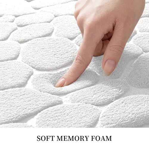 YIHOUSE Memory Foam Bath Mat Cobblestone Bathroom Rugs Super Water Absorbent Bath Mats for Bathroom Machine Washable Bath Rugs(17 x 24,White) - image 2