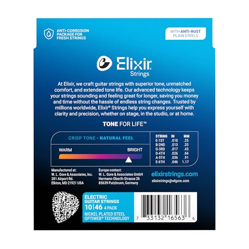 Elixir® Strings Electric Guitar Strings with OPTIWEB® Technology, Light (.010-.046) - Amazon Exclusive 4 Pack
