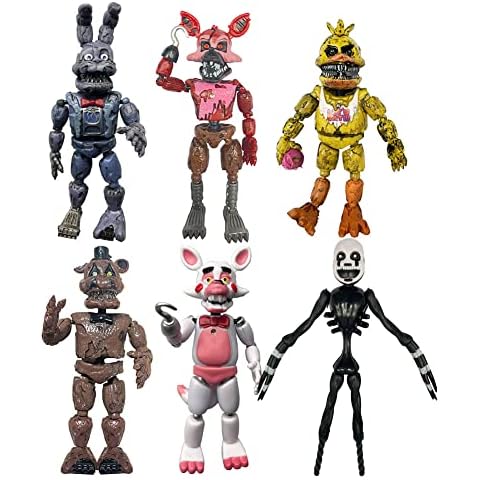 LUNK 6 Pcs Five Night Game Articulated Action Figure Toys, Collectible Figure Dolls,Toys Gifts for All Kids, Cake Topper Decorations 5.5 inch Cover
