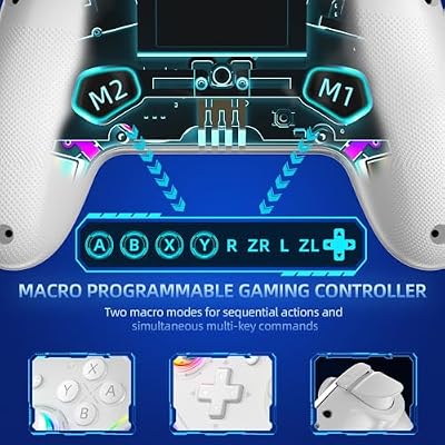 EJGAME Wireless Controller Compatible with Switch/Switch 2/Windows PC/Steam Deck/Android, Switch Pro Controller with Hall Effect Joysticks and Triggers,with USB Bluetooth Adapter for PC (White)