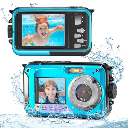 Krovtoy Appareils Photo compacts Appareil Photo Etanche Full HD 2,7 K 48 MP 16 x Zoom numérique sous-Marin avec Microphone retardateur LED, capteur CMOS 5 mégapixels