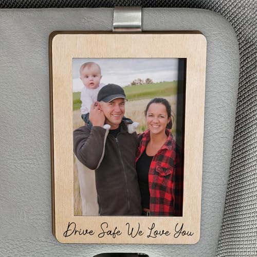 Drive Safe We Love You Visor Clip Photo Frame - Drive Safe Daddy Car Visor Photo Clip For Dad, Mom, Husband - Car Accessories For Men, Women - Cars Picture Frame With Clips - Best Dad Ever Gifts