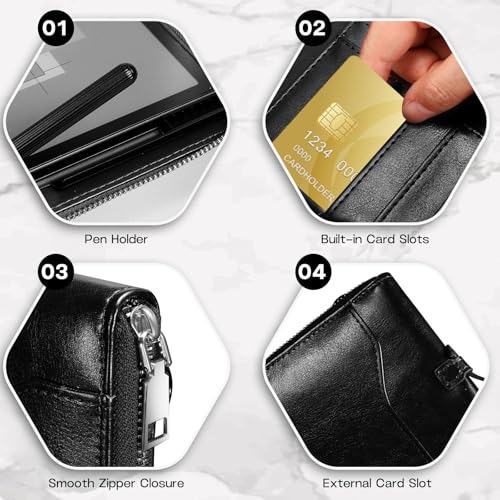 Image of E NET-CASE Case for 10.3 inch Boox Note Air4 C (2024) /Boox Note Air3 C (2023) - Business Handheld Design Upgraded PU Leather Cover with Zipper & Pen Holder (Black)