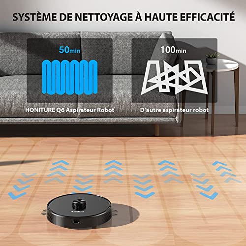 Aspirateur Robot, HONITURE Q6 Robot Aspirateur Laveur Modèle 2022, 2700Pa, Cartographie 3-étages et Navigation Laser, Station à Auto-vidage, Pressurisation Tapis, WiFi/APP/Alexa, pour Poils d'animaux - Image 5