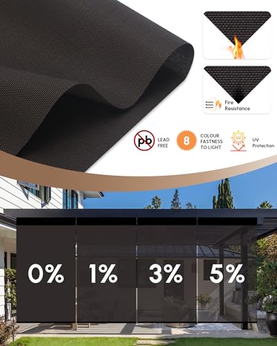 Image of Kincmo Motorized Outdoor Shades for Patio Porch, Custom Outdoor Motorized Blinds with Remote, Waterproof & Windproof Patio Shades Work with Apple Home,Alexa,Google (Brown-0% Openness)