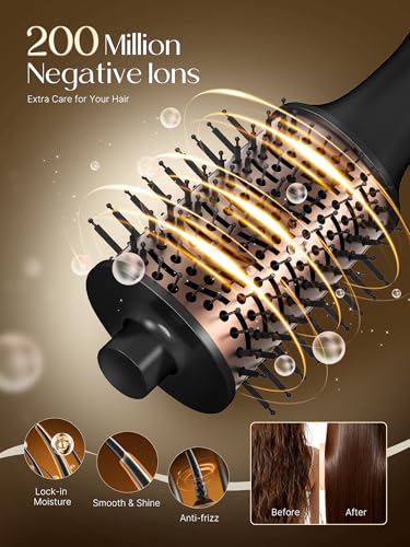 Image of PRITECH One-Step Volumizer Blow Out Brush Dryer,1200W Ionic Daily Styling | 4-in-1 Ionic Hot Air Styler,Fast Drying,Ceramic Anti-Frizz Professional Blowout Brush for Women,All Hair Types,Black Gold