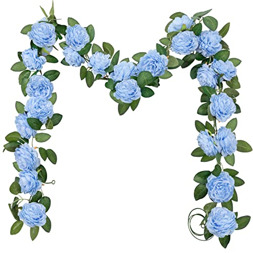 SHACOS 3pcs Artificial Flower Garland 3 Strand 6.0 m Long Fake Rose Garland Flower Vines for Wedding Party Home Garden Blue