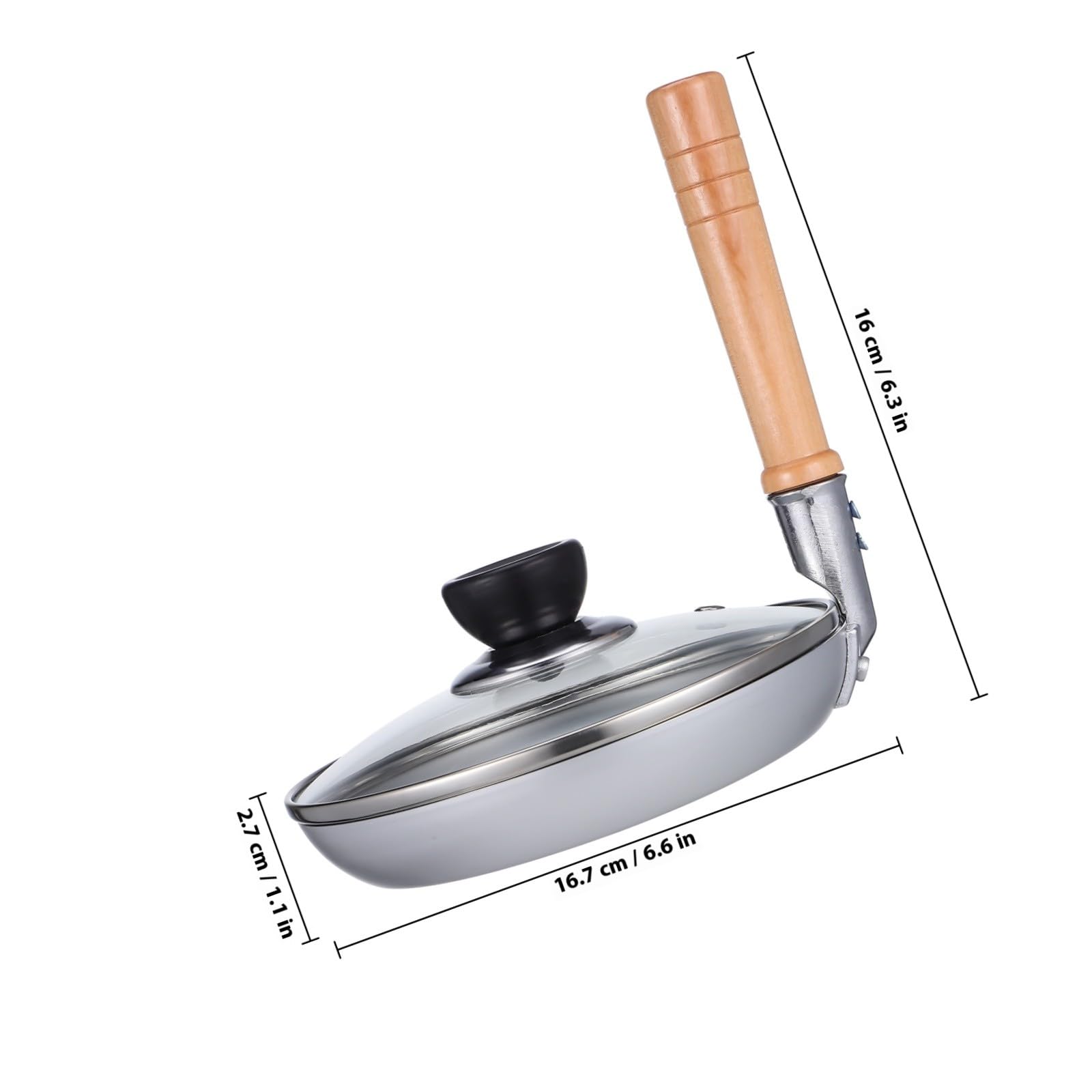 NUOBESTY Padella Tamagoyaki Giapponese Argento in Acciaio Inossidabile | Manico Verticale in Legno, Formato Compatto, per Piano a Gas, Uso Casa e Cucina Professionale