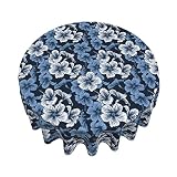 Tropical Floral Hibiscus Flowers Hawaiian Themed, Round Tablecloth Waterproof Anti-Shrink Soft Polye