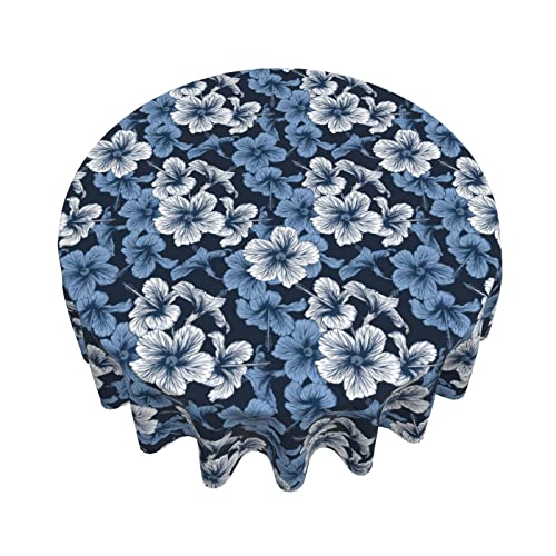 Tropical Floral Hibiscus Flowers Hawaiian Themed, Round Tablecloth Waterproof Anti-Shrink Soft Polyester Table Cloth Washable Table Cover For Banquet Home Indoor Or Outdoor, 60"X60" #TOP20