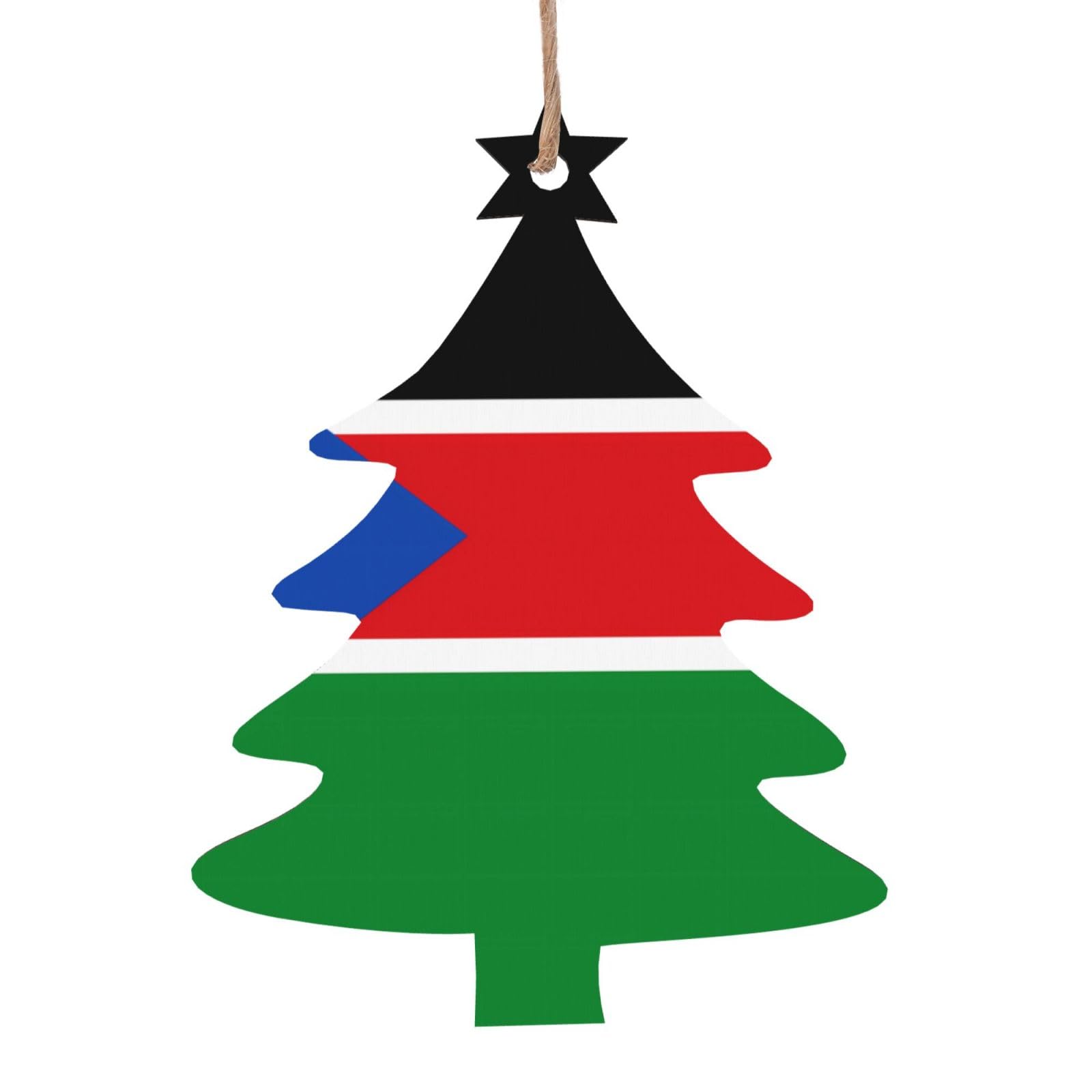 Flag of South Sudan Printed Christmas Wooden Pendants, Simple and Environmentally Friendly, Holiday decorationsã€‚