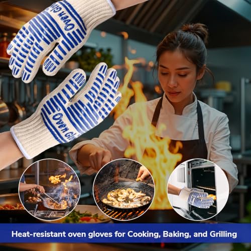 Oven Glove EN407 Certified 932 °F Oven Gloves Kitchen Microwave Heat Resistant Five Finger Non-Slip Silicone Oven Gloves for Handling Hot Surfaces Cooking Baking and Fireplace Grilling - Image 3