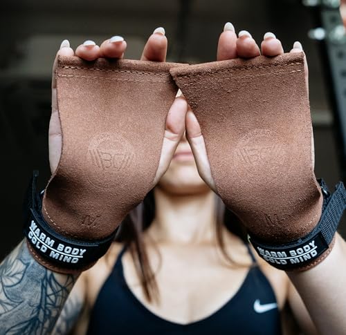 Image of WARM BODY COLD MIND Leather Hand Grips - NO Holes for Weightlifting, Powerlifting, Gymnastics, Cross Training, Pull-Ups, Weight Lifting, Wrist and Palm Protection