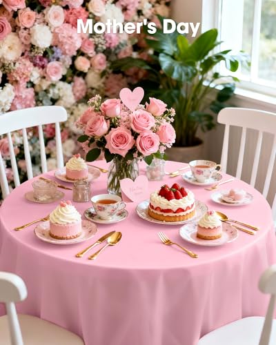 Image of Pureegg Plastic Table Cloth Disposable 10 Pack, 84'' Round Table Cloths, Easter Party, Valentines, Mothers Day Decorations, Tablecloths, Round, Pastel Plastic Cover, Leakproof & Sturdy, Pink