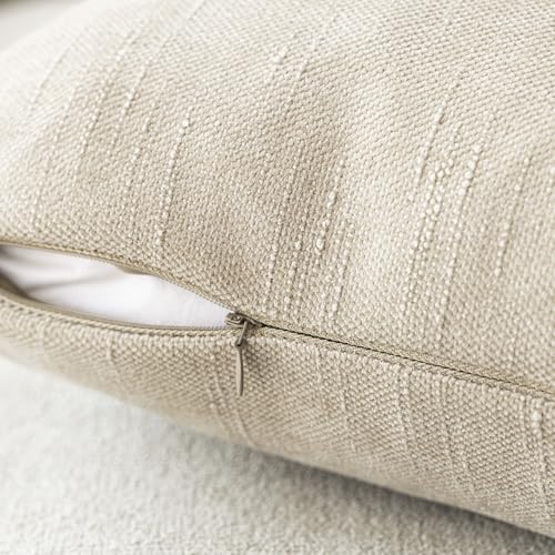 Image of Foindtower Pack of 2 Soft Textured Chenille Throw Decorative Pillow Covers Square Accent Solid Cushion Cover Cozy Neutral Farmhouse Pillow Case for Couch Sofa Bedroom Living Room 16x16 Inch, Beige