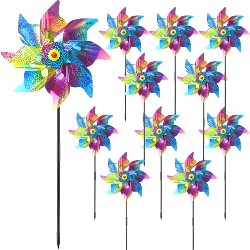 JASFLY 10 Stück Windrad Vogelabwehr Taubenabwehr, Reflektierende Windmühle Garten, Balkon Garten Hof Vogelabwehr, Windmühle für DraußEn Vogelschreck (rot)