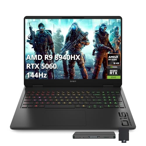 Image of HP Omen 16 inch 2K 144Hz Gaming Laptop, AMD Ryzen 9 8940HX, GeForce RTX 5060 Graphics, 64GB DDR5, 4TB SSD, 4-Zone RGB Backlit Keyboard, WiFi 6E, Win 11, Shadow Black, 1TB Docking Station Set