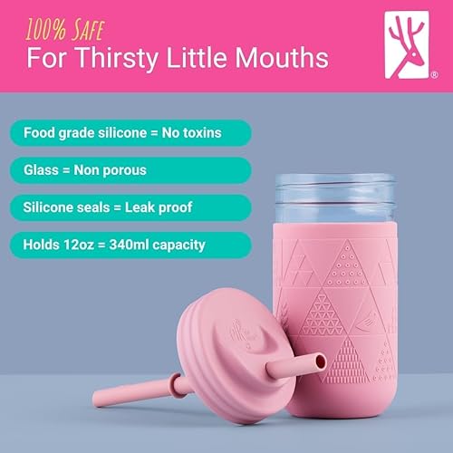 Miniatura 7 de Elk and Friends Vasos para niños y niños pequeños  Los tarros de vidrio originales de 12 onzas con fundas de silicona y pajitas de silicona  Vasos