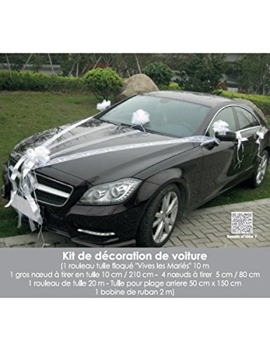 Unbekannt Kit de décoration de Voiture de Mariage Ruban Blanc pour Emballage Grand nœud (9 pièces)