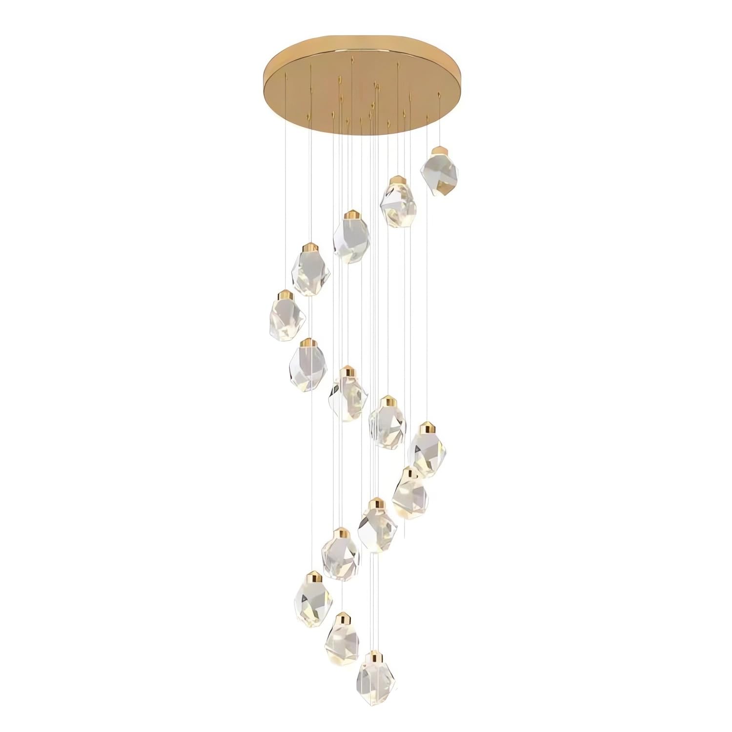 Lámpara de araña LED Regulable de Cristal de 3000-6000 K para Sala de Estar - Lámpara Colgante Dorada de 16 Luces para Escalera de Caracol de 300 cm de Largo para vestíbulo con ent