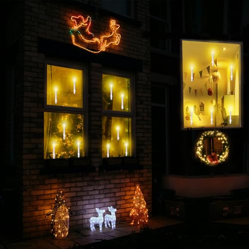 Image of 12 Pack Flameless LED Window Candles with Drip Texture,Removable Candle Holders,24 AAA Batteries,Daily Timer,ON /Off Remote,12 Window Suction Cups,Christmas Home Wedding Decor(Gold)