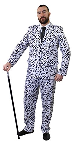 Costume de Dalmatien Blanc tacheté pour Adulte avec Une Veste + Un Pantalon Assorti. Idéal pour Les fêtes d'halloween ou Les enterrements de Vie de garçon. (XXLarge)