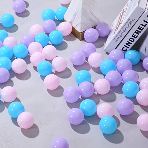 PlayMaty Ball Pit Balls - 3 Macaron Colors 100pcs Plastic Phthalate Free BPA Free Balls Crush Proof Stress Balls Swim Pit Fun Toy with Storage Bag for Baby Playhouse Pool Birthday Party Decoration - Thumbnail 4